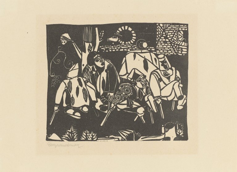 Auf diesem Bild ist das folgende Kunstwerk zu sehen: Heinrich Campendonk. „Die Bettler (nach Breughel)“. 1922.