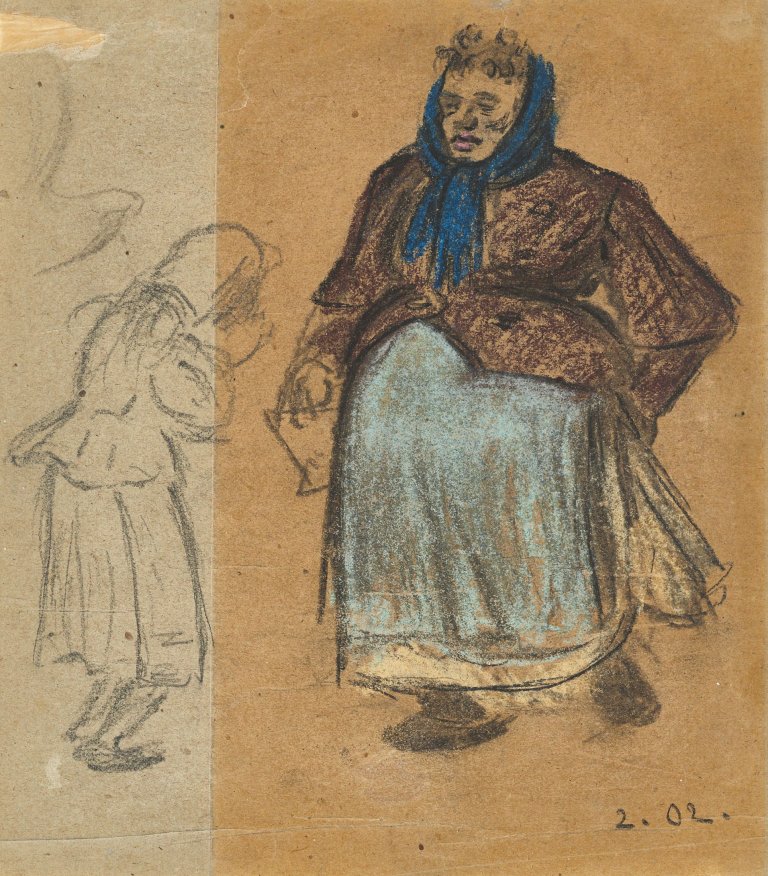 Auf diesem Bild ist das folgende Kunstwerk zu sehen: Heinrich Zille. Ach Jott - Anni denkt jewiß, ick hab was in die Taschen. 1902.