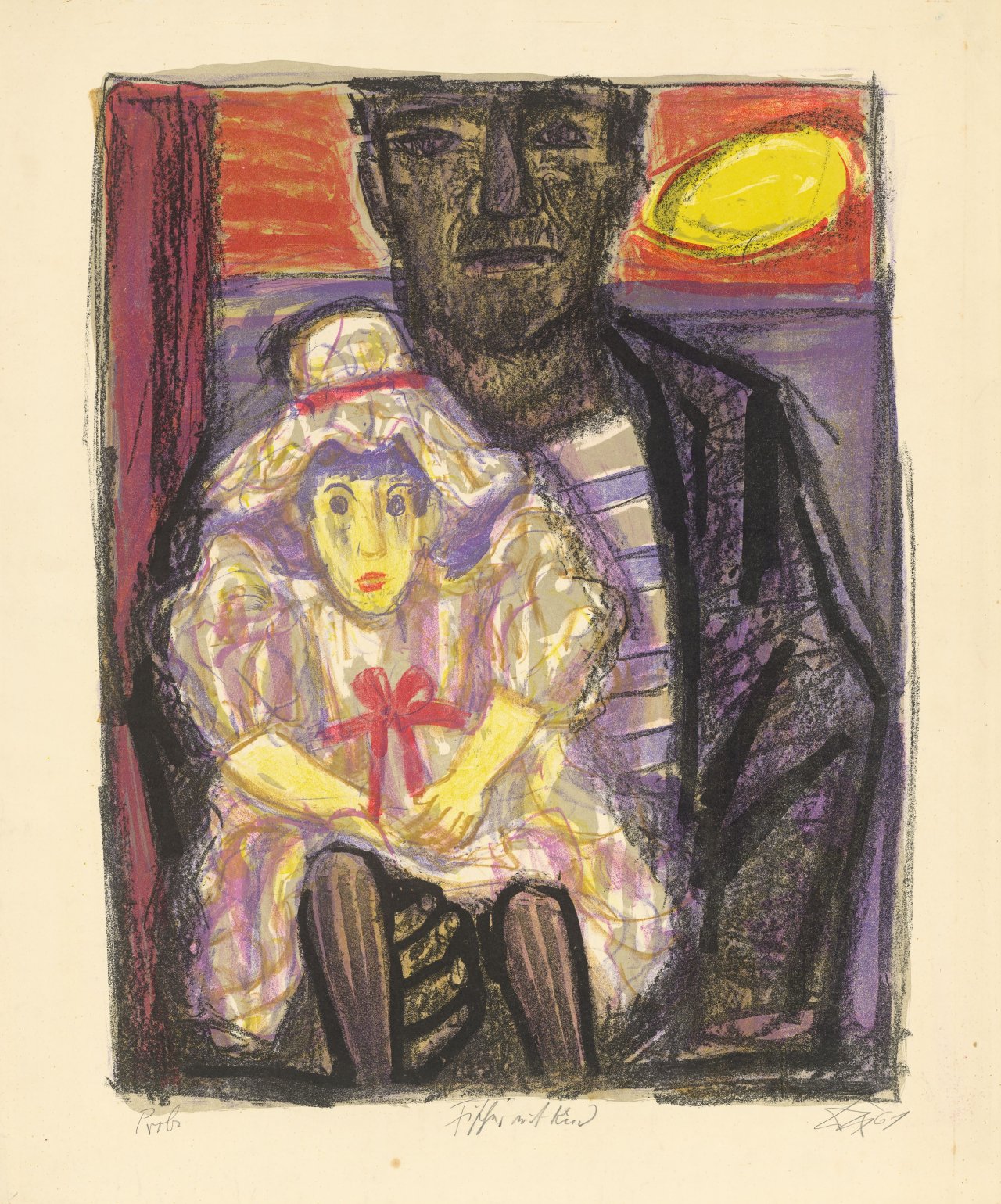 Auf diesem Bild ist das folgende Kunstwerk zu sehen: Otto Dix. „Der Fischer und das Kind (Fischer mit Kind)“. 1961.