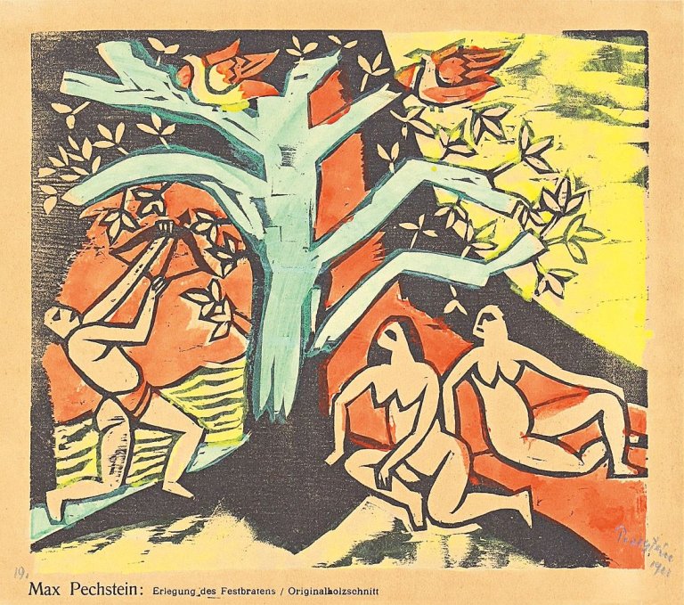 Auf diesem Bild ist das folgende Kunstwerk zu sehen: Max Pechstein. „Erlegung des Festbratens“. 1911.
