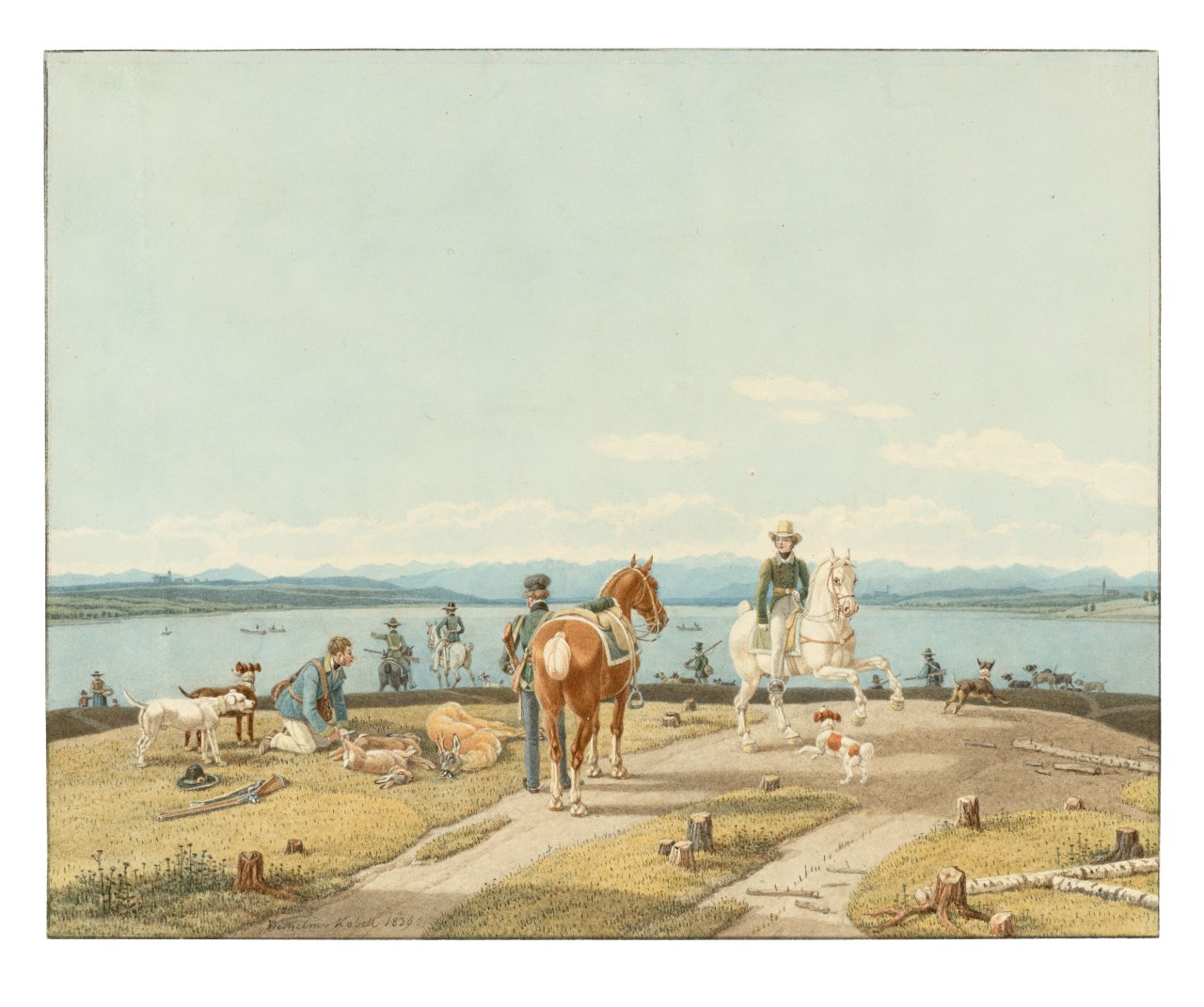 Auf diesem Bild ist das folgende Kunstwerk zu sehen: Wilhelm von Kobell. „Nach der Jagd“. 1839.