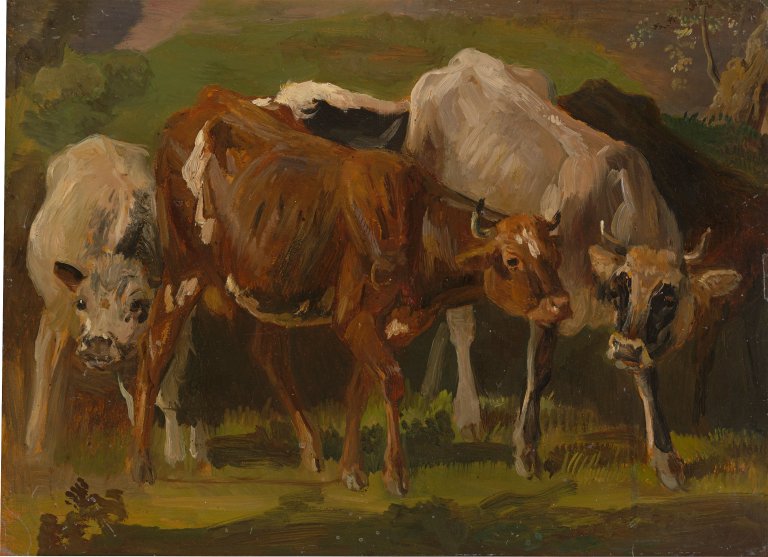 Auf diesem Bild ist das folgende Kunstwerk zu sehen: Christian Friedrich Gille. Kühe auf der Weide. Um 1850.