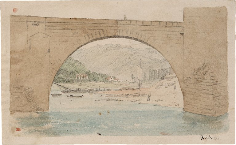 This picture shows the following artwork: Caspar David Friedrich. ”Alte Elbbrücke bei Meißen”. Earliest 1816.