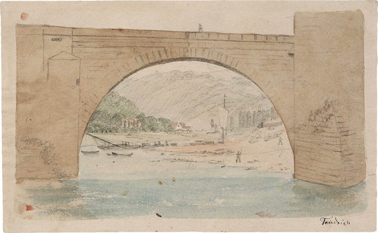 This picture shows the following artwork: Caspar David Friedrich. ”Alte Elbbrücke bei Meißen”. Earliest 1816.