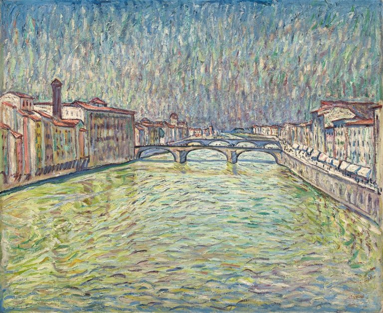 Auf diesem Bild ist das folgende Kunstwerk zu sehen: Theo von Brockhusen. Arnobrücke in Florenz II. 1913.