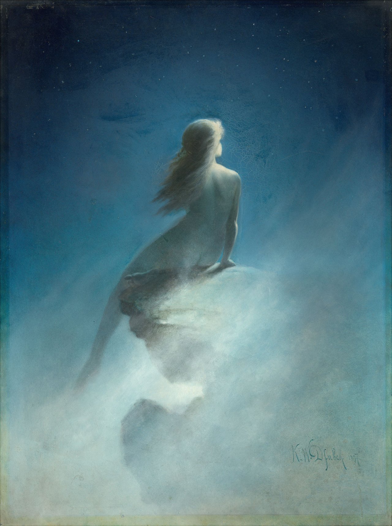 Auf diesem Bild ist das folgende Kunstwerk zu sehen: Karl Wilhelm Diefenbach. „Frage an die Sterne“. 1897.