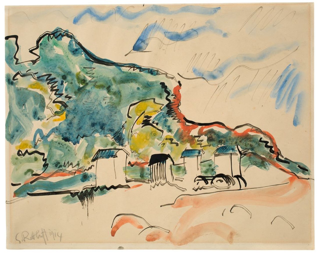 Auf diesem Bild ist das folgende Kunstwerk zu sehen: Karl Schmidt-Rottluff. Strandkörbe. 1914.