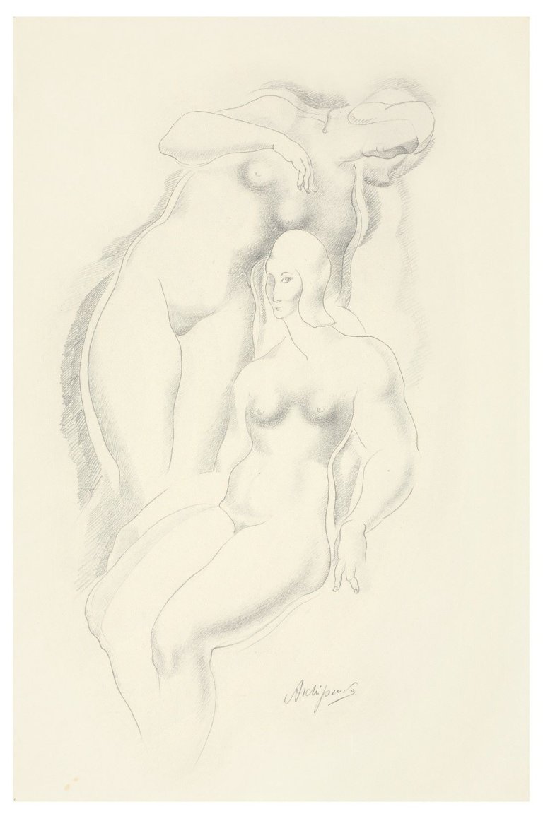 Auf diesem Bild ist das folgende Kunstwerk zu sehen: Alexander Archipenko. Zwei weibliche Akte. Um 1921.