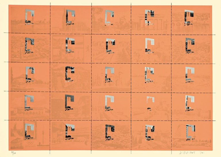 Auf diesem Bild ist das folgende Kunstwerk zu sehen: Dieter Roth. „Deutsche Städte“. 1970.