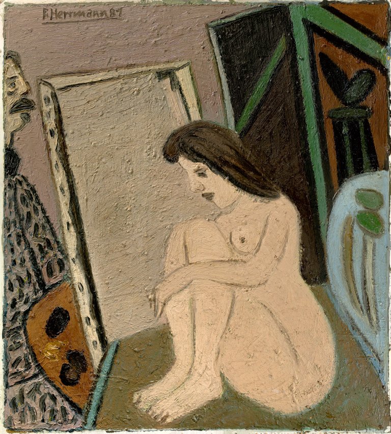 Auf diesem Bild ist das folgende Kunstwerk zu sehen: Peter Herrmann. Maler und Modell. 1981.