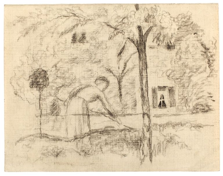 Auf diesem Bild ist das folgende Kunstwerk zu sehen: August Macke. „Frau bei der Gartenarbeit“. 1910.