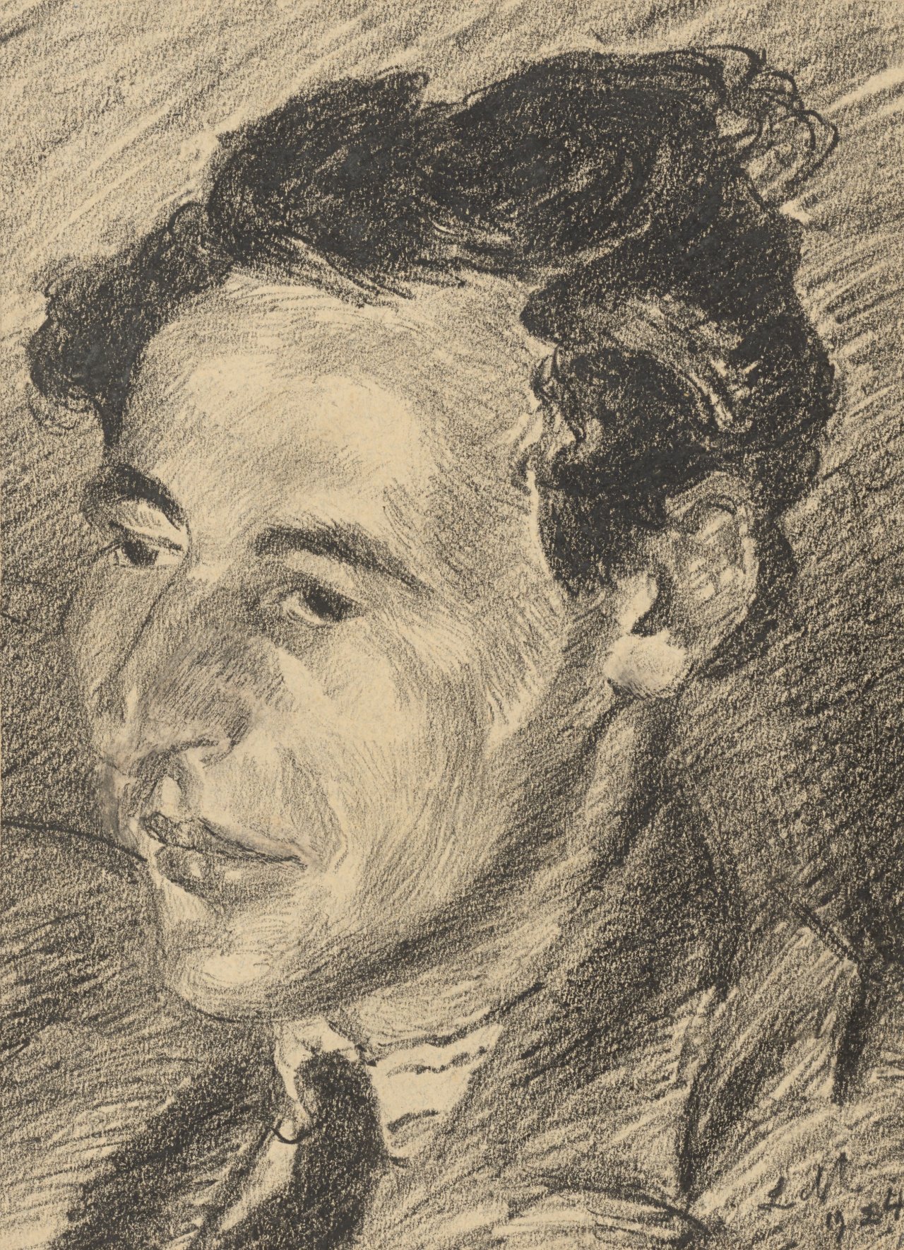 Auf diesem Bild ist das folgende Kunstwerk zu sehen: Ludwig Meidner. Porträt eines Knaben / „Geigenspieler Andreas Weissgerber“. 1924.