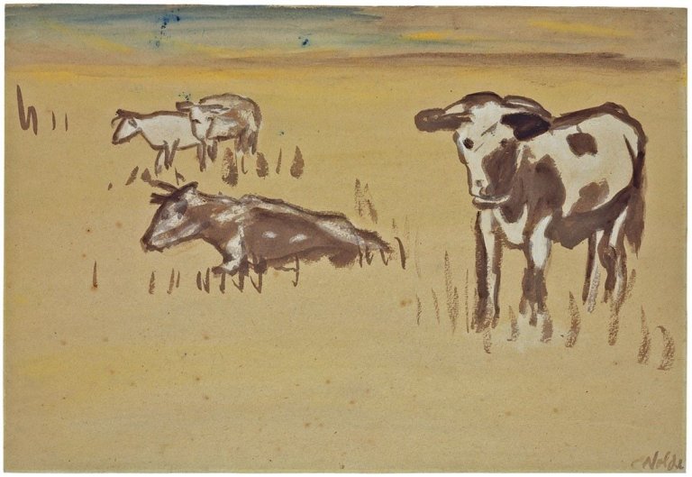 This picture shows the following artwork: Emil Nolde. „Rinder auf einer Weide“. 1909.