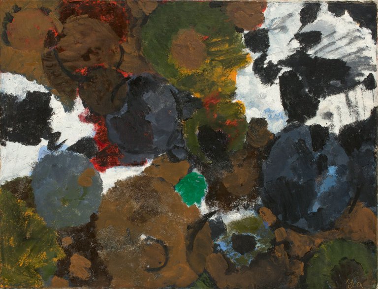 This picture shows the following artwork: Ernst Wilhelm Nay. „Olivklang und Ocker“. 1958.