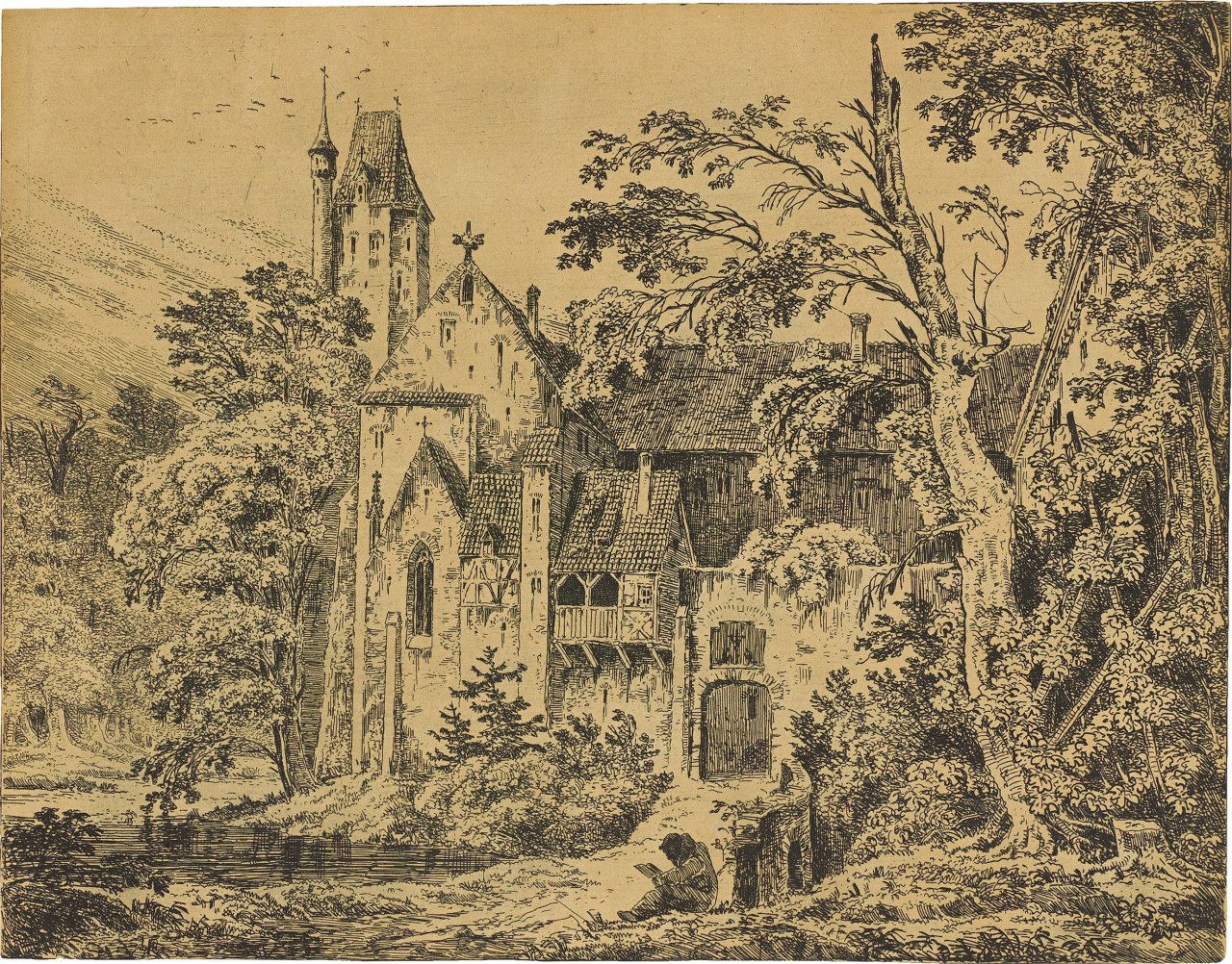 Auf diesem Bild ist das folgende Kunstwerk zu sehen: Carl Blechen. „Kloster im Walde“. 1823.
