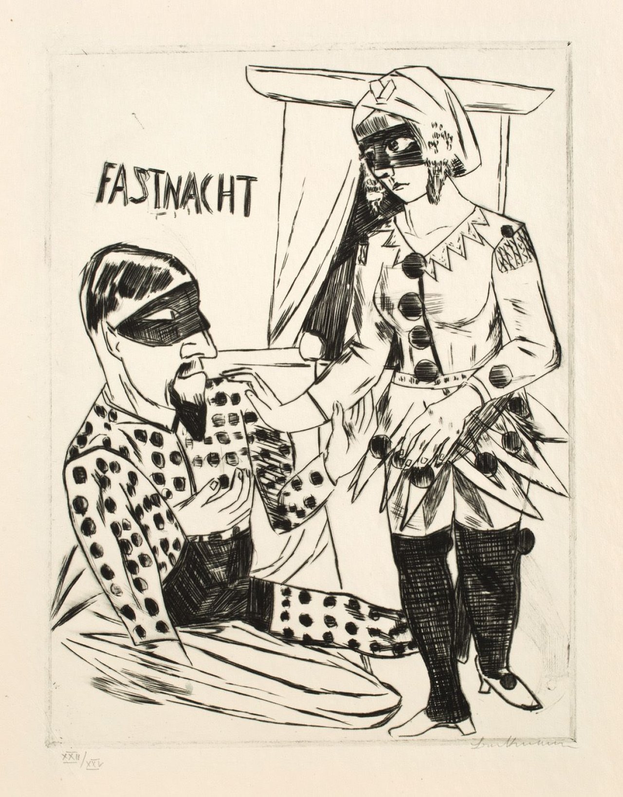 Auf diesem Bild ist das folgende Kunstwerk zu sehen: Max Beckmann. „Fastnacht“. 1922.