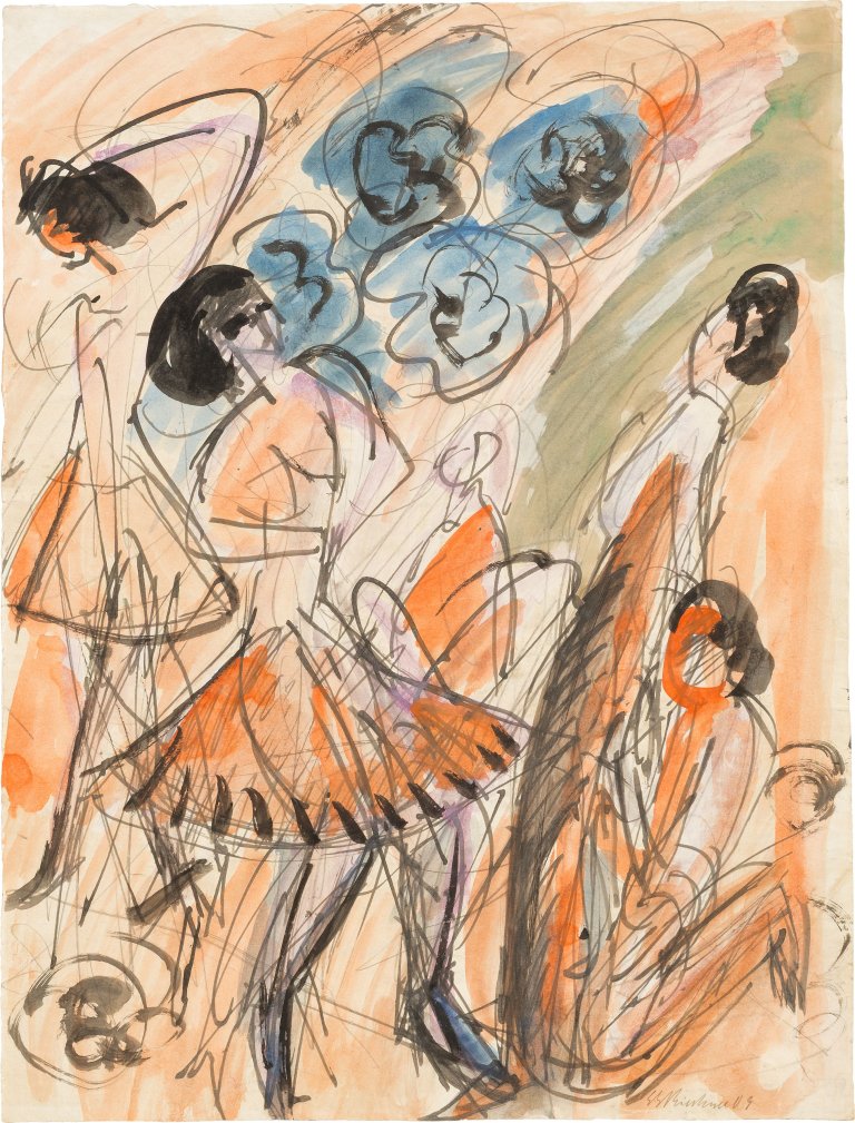 Auf diesem Bild ist das folgende Kunstwerk zu sehen: Ernst Ludwig Kirchner. Tänzerinnen. 1913/14.