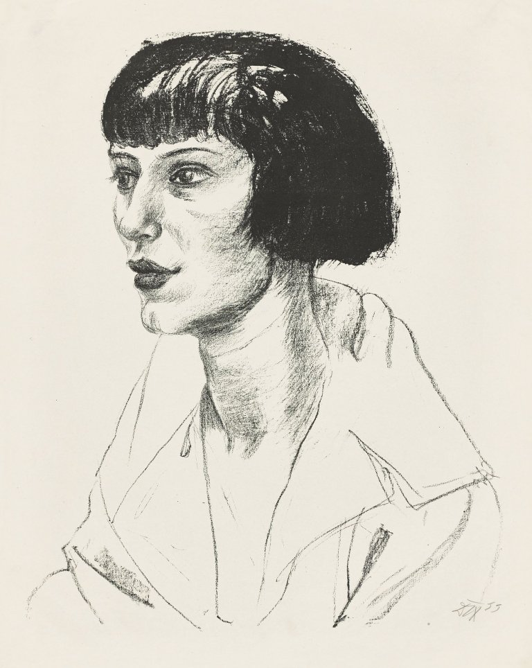 Auf diesem Bild ist das folgende Kunstwerk zu sehen: Otto Dix. „Frau Otto Mueller“. 1923.