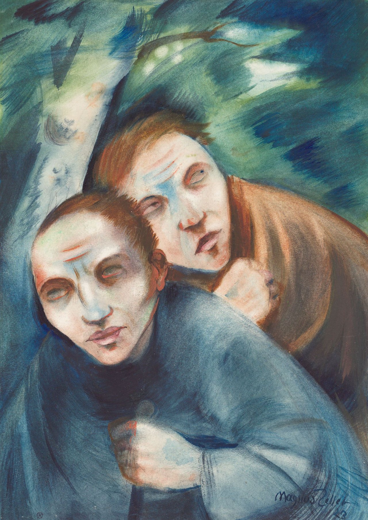 Auf diesem Bild ist das folgende Kunstwerk zu sehen: Magnus Zeller. „Sturm im Wald (Flüchtende)“. 1923.