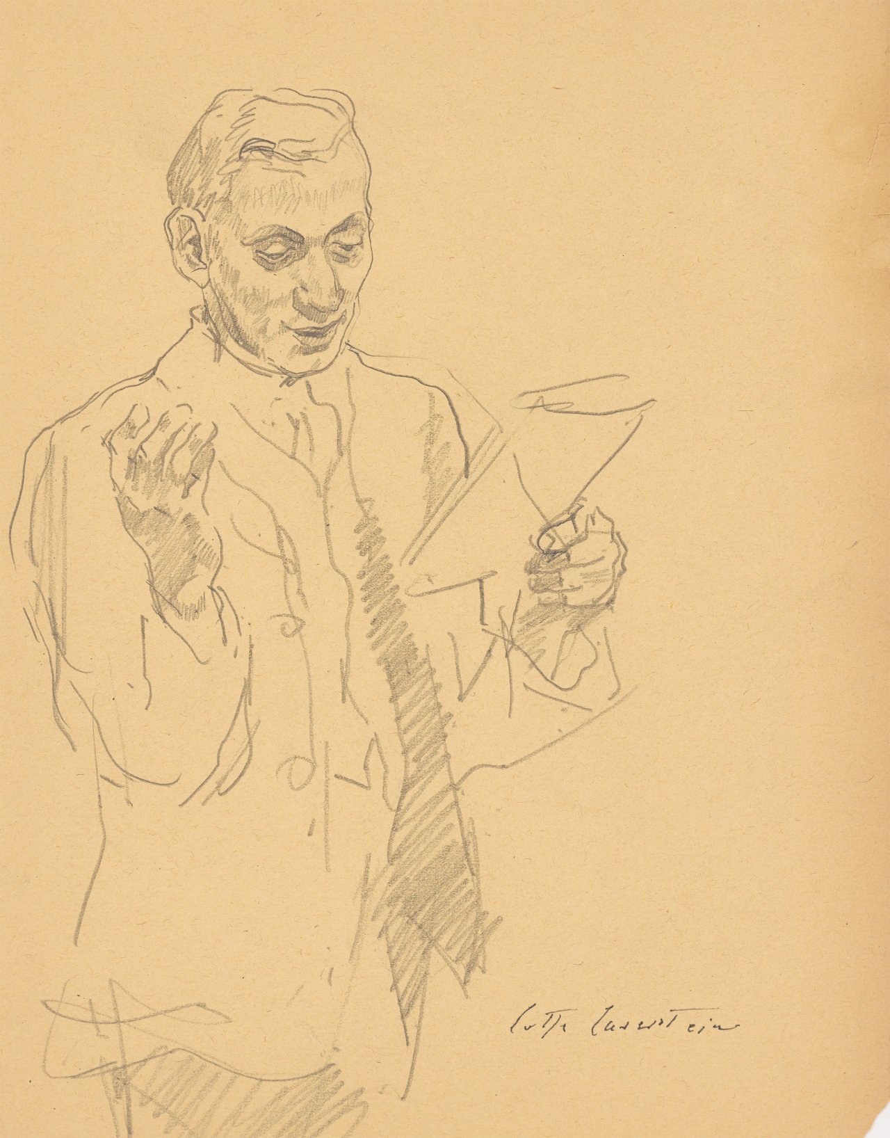 Auf diesem Bild ist das folgende Kunstwerk zu sehen: Lotte Laserstein. Rezitierender Mann. Wohl 1930/40er Jahre.