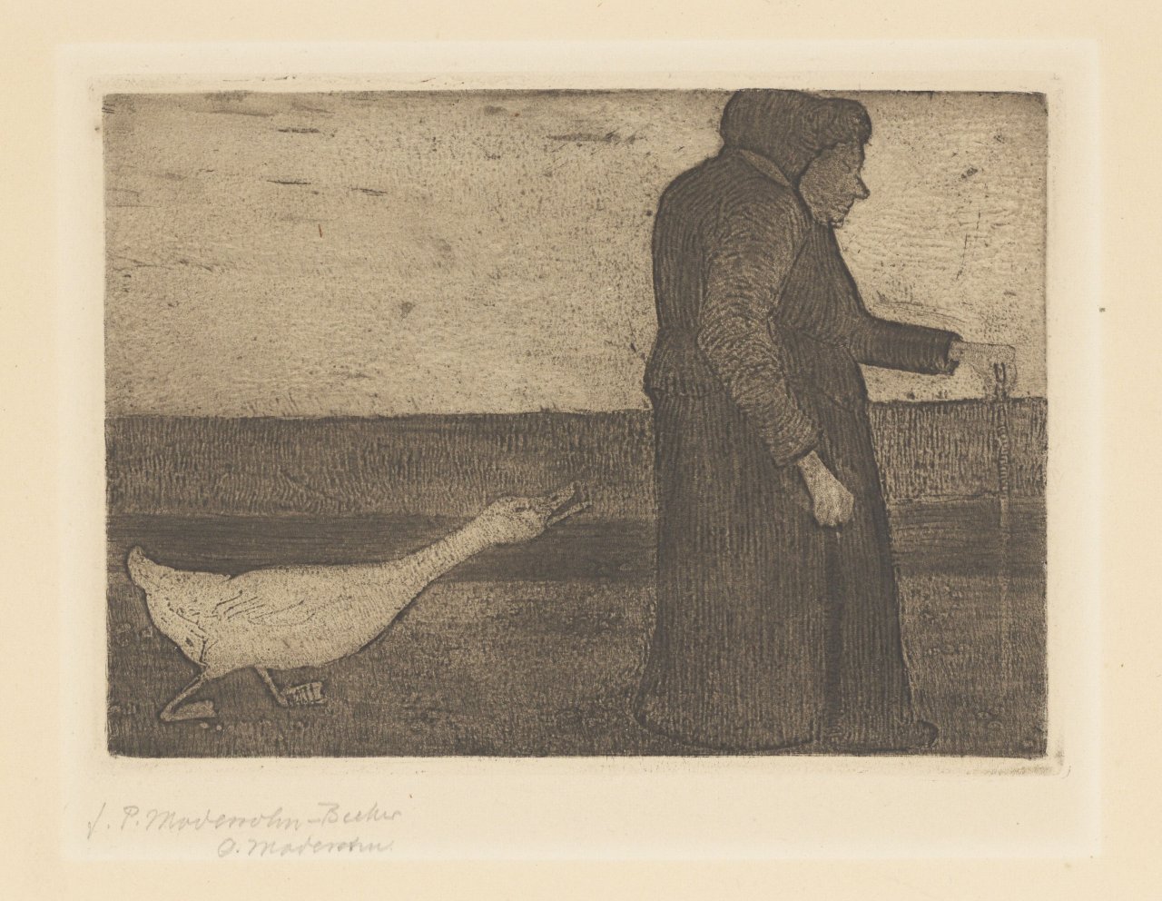 Auf diesem Bild ist das folgende Kunstwerk zu sehen: Paula Modersohn-Becker. „Die Frau mit der Gans“. 1902.