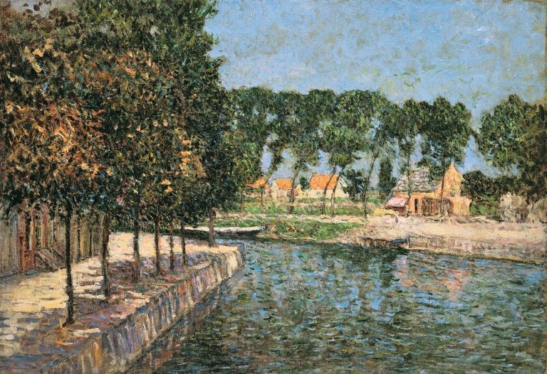 Auf diesem Bild ist das folgende Kunstwerk zu sehen: Berta Schrader. „Holländischer Kanal“. Um 1900.