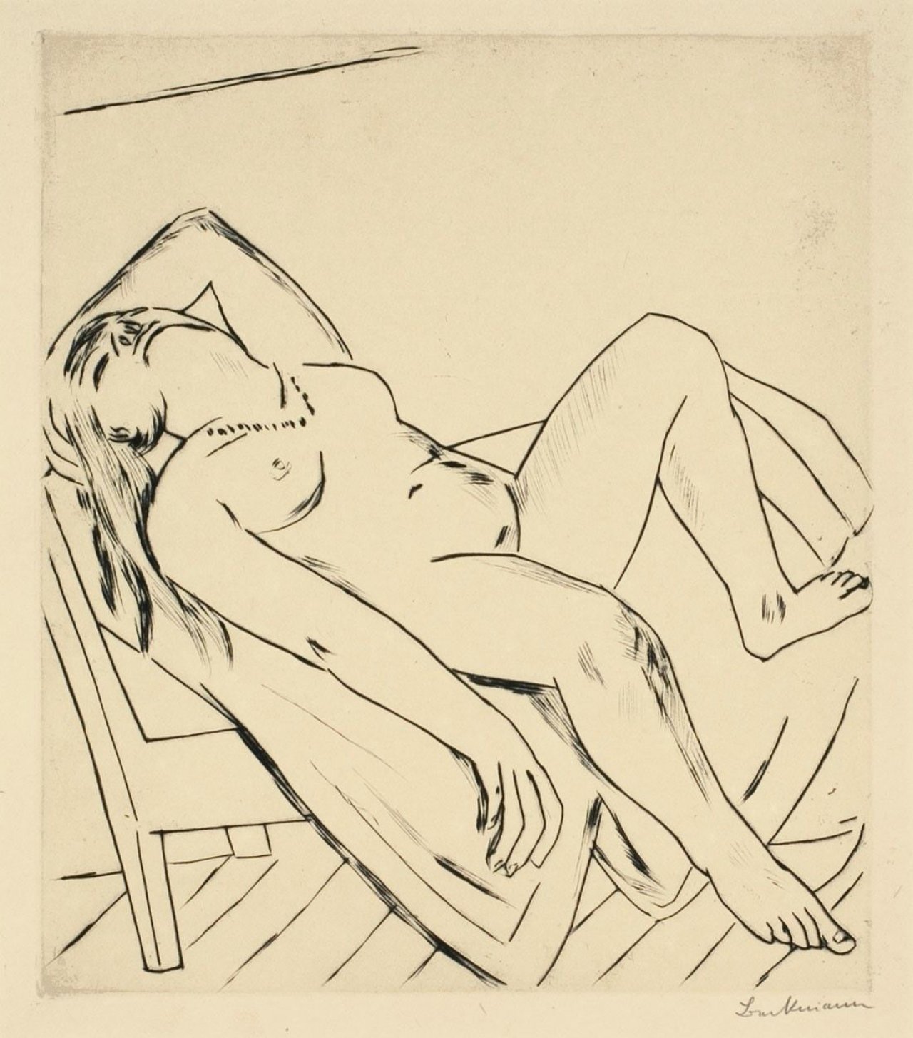 Auf diesem Bild ist das folgende Kunstwerk zu sehen: Max Beckmann. „Liegende“. 1922.