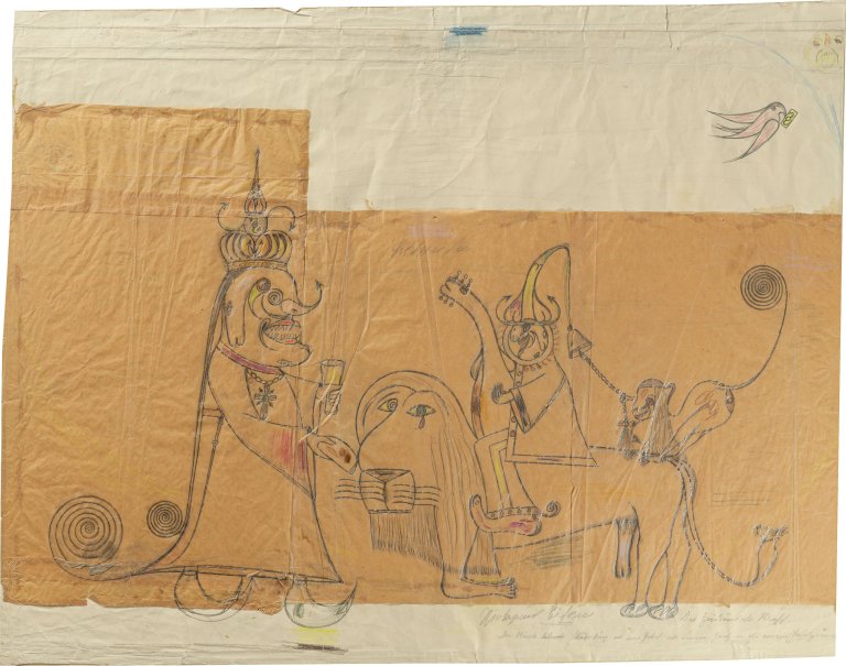 Auf diesem Bild ist das folgende Kunstwerk zu sehen: Friedrich Schröder-Sonnenstern. Der blinde, betende Löwe. 1952.