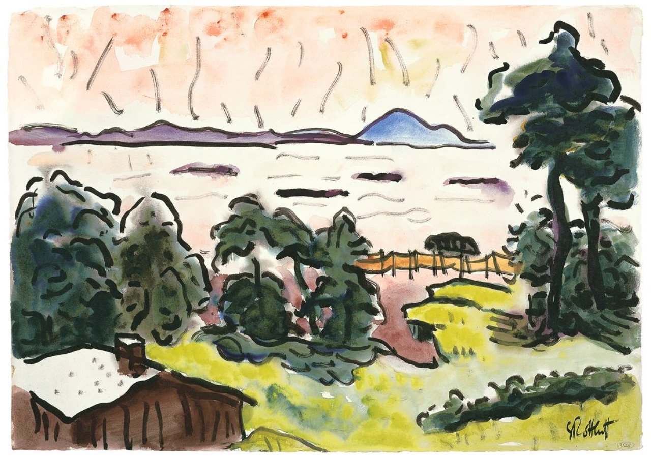 Auf diesem Bild ist das folgende Kunstwerk zu sehen: Karl Schmidt-Rottluff. „Am Lebasee bei Bollenz“. 1935.