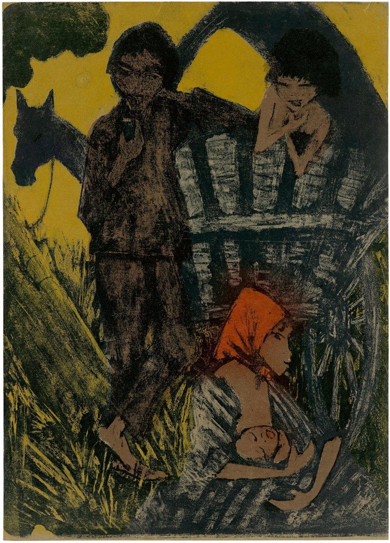 Auf diesem Bild ist das folgende Kunstwerk zu sehen: Otto Mueller. „Zigeunerfamilie am Planwagen“. 1926/27.