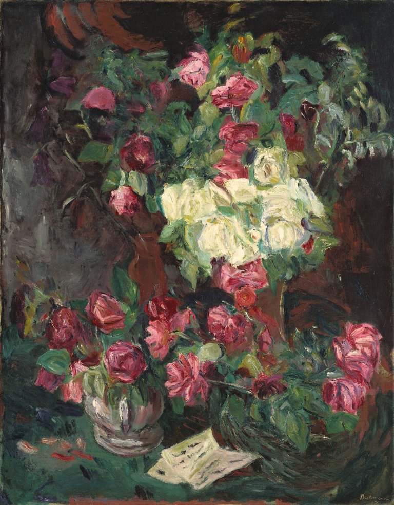 Auf diesem Bild ist das folgende Kunstwerk zu sehen: Max Beckmann. „Stilleben mit roten Rosen“. 1914.