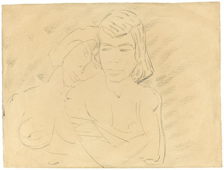 Auf diesem Bild ist das folgende Kunstwerk zu sehen: Otto Mueller. „Zwei junge Zigeunerinnen (Zwei Mädchenköpfe)“. Um 1929.