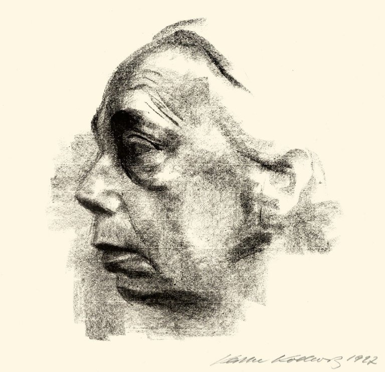 Auf diesem Bild ist das folgende Kunstwerk zu sehen: Käthe Kollwitz. „Selbstbildnis im Profil“. 1927.