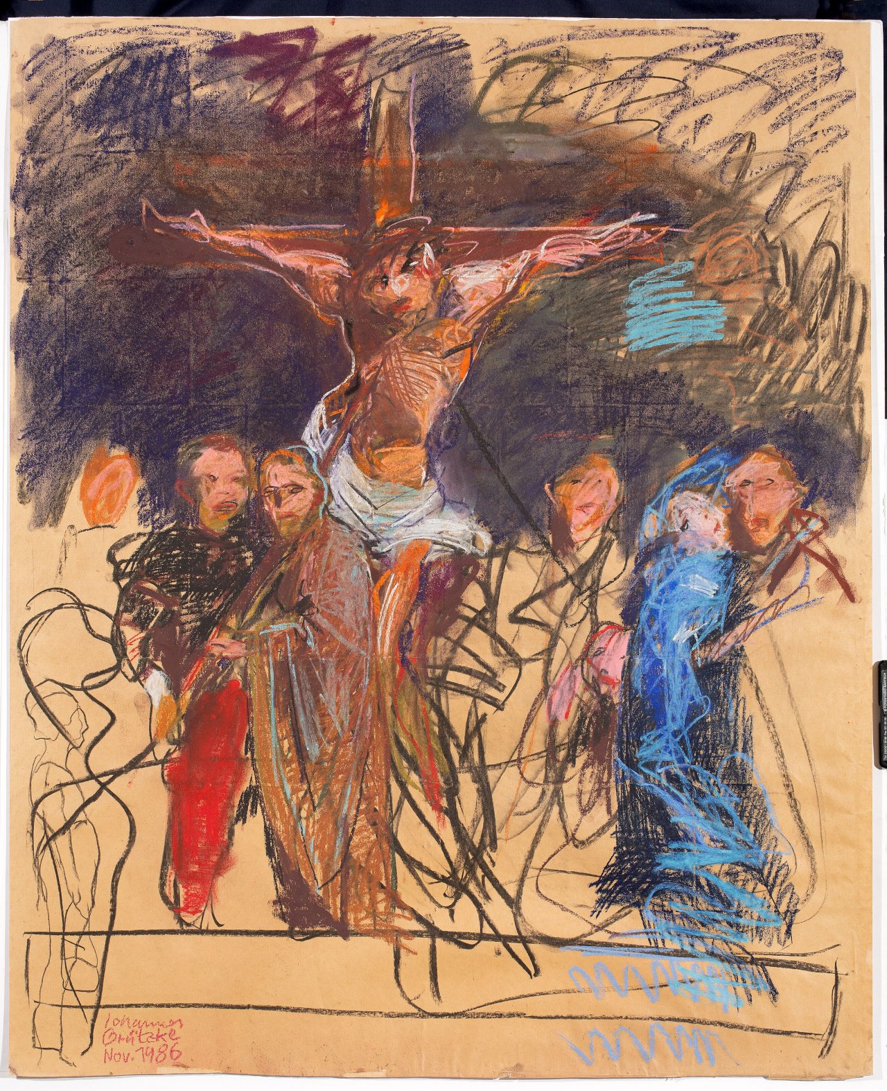 Auf diesem Bild ist das folgende Kunstwerk zu sehen: Johannes Grützke. Kreuzigungsszene. 1986.