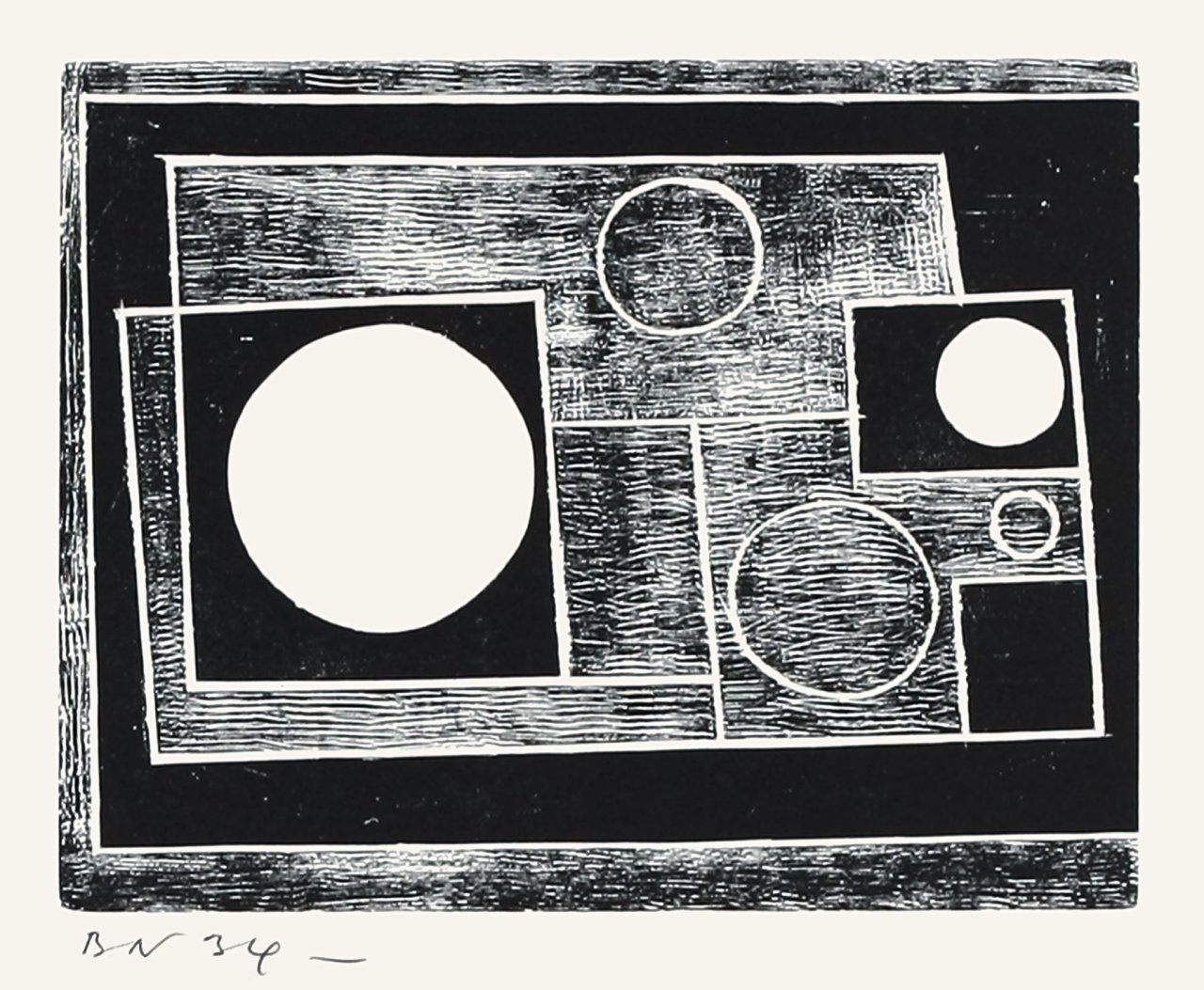 Auf diesem Bild ist das folgende Kunstwerk zu sehen: Ben Nicholson. „Five Circles“. 1932/62.