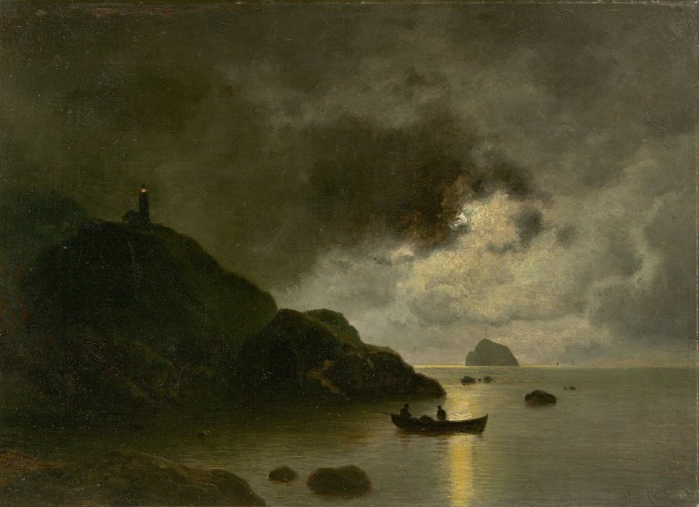 Auf diesem Bild ist das folgende Kunstwerk zu sehen: Georg Emil Libert. Nächtliche Wolken über einer Felsenküste. 1873.