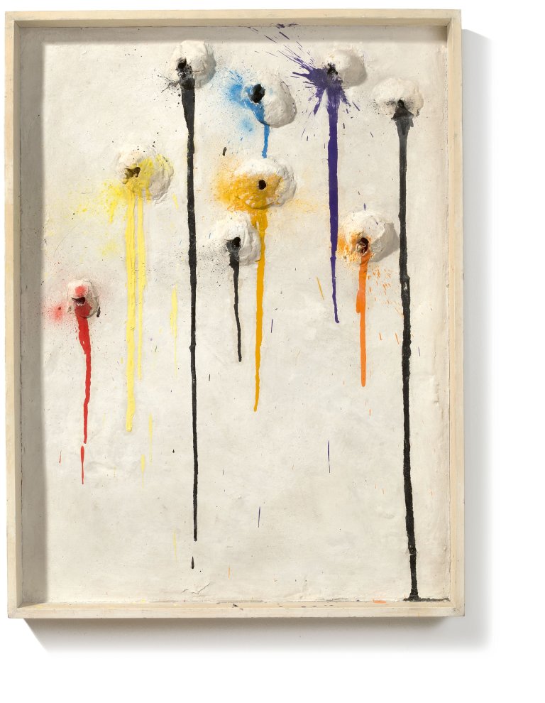 Auf diesem Bild ist das folgende Kunstwerk zu sehen: Niki de Saint Phalle. Shoot-it-yourself-picture. 1964.