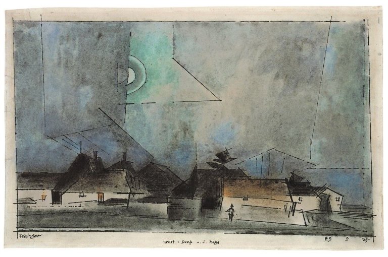 Auf diesem Bild ist das folgende Kunstwerk zu sehen: Lyonel Feininger. „West-Deep a. d. Rega“. 1925.
