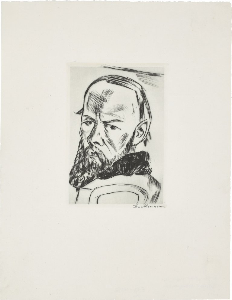 Auf diesem Bild ist das folgende Kunstwerk zu sehen: Max Beckmann. „Bildnis Dostojewski / Dostojewski II“. 1921.