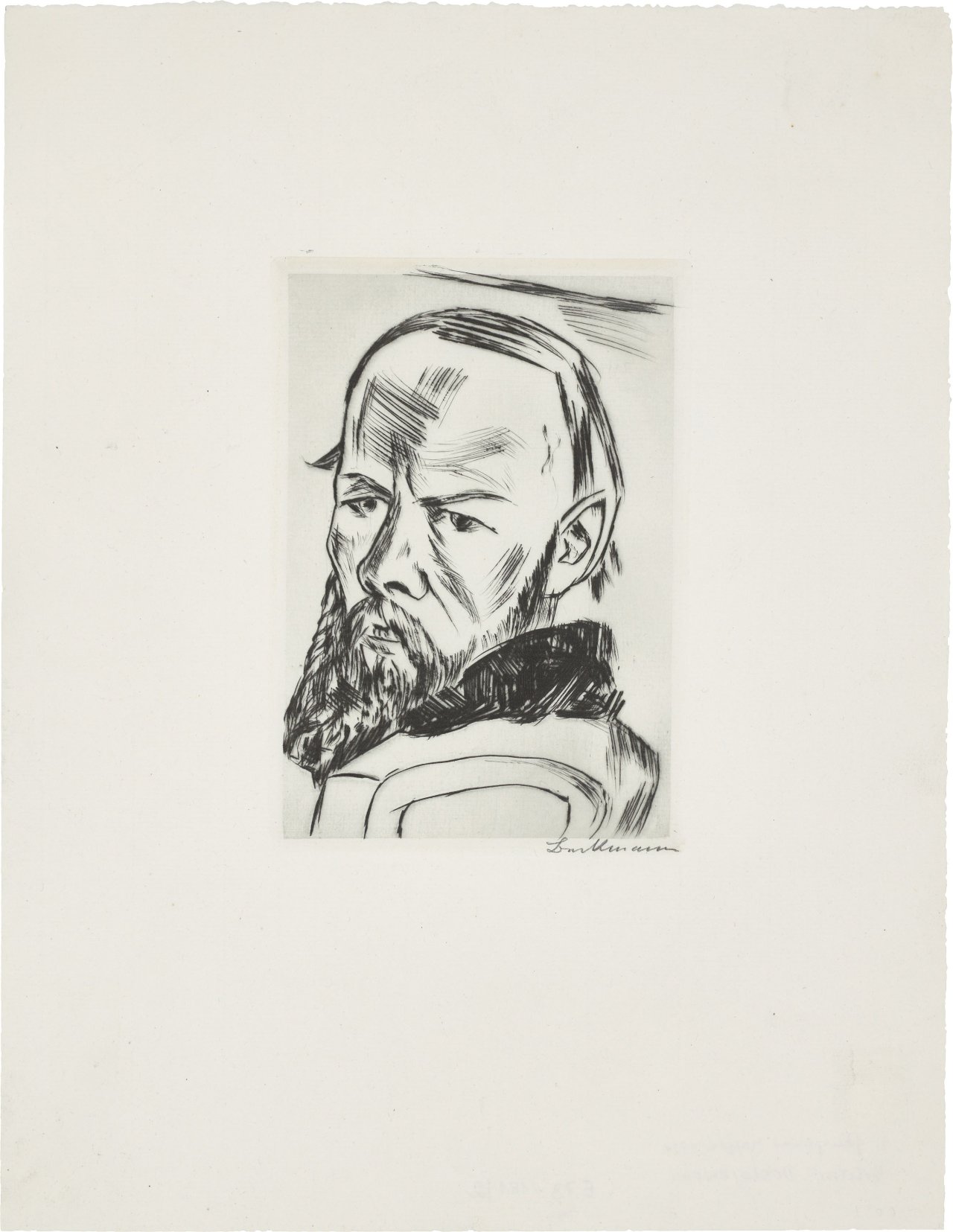 Auf diesem Bild ist das folgende Kunstwerk zu sehen: Max Beckmann. „Bildnis Dostojewski / Dostojewski II“. 1921.