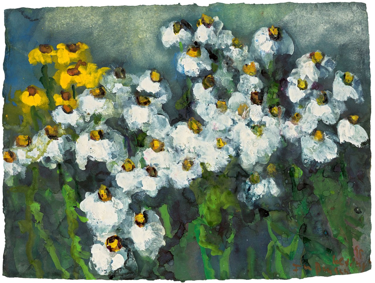 Auf diesem Bild ist das folgende Kunstwerk zu sehen: Klaus Fußmann. Margeriten und Rudbeckia. 1995.