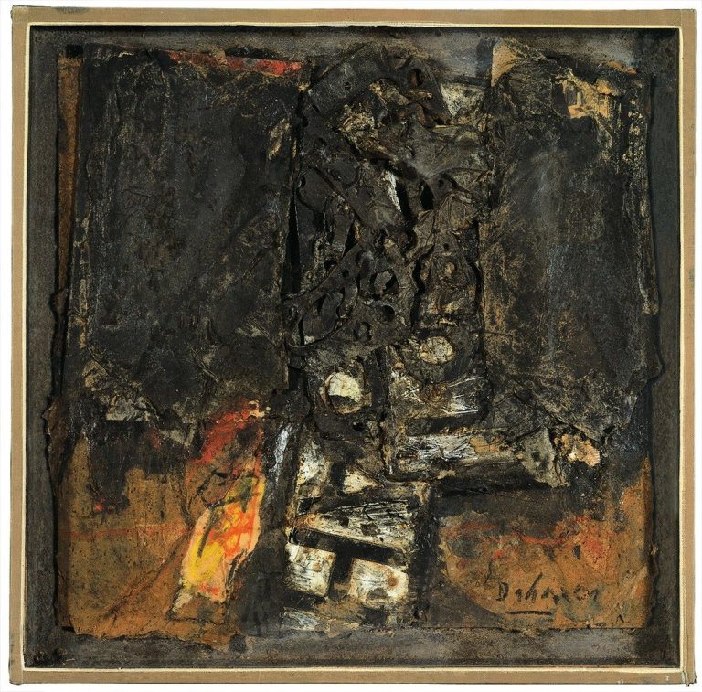 Auf diesem Bild ist das folgende Kunstwerk zu sehen: Karl Fred Dahmen. „Montage mit Nummernschildern II“. 1964.