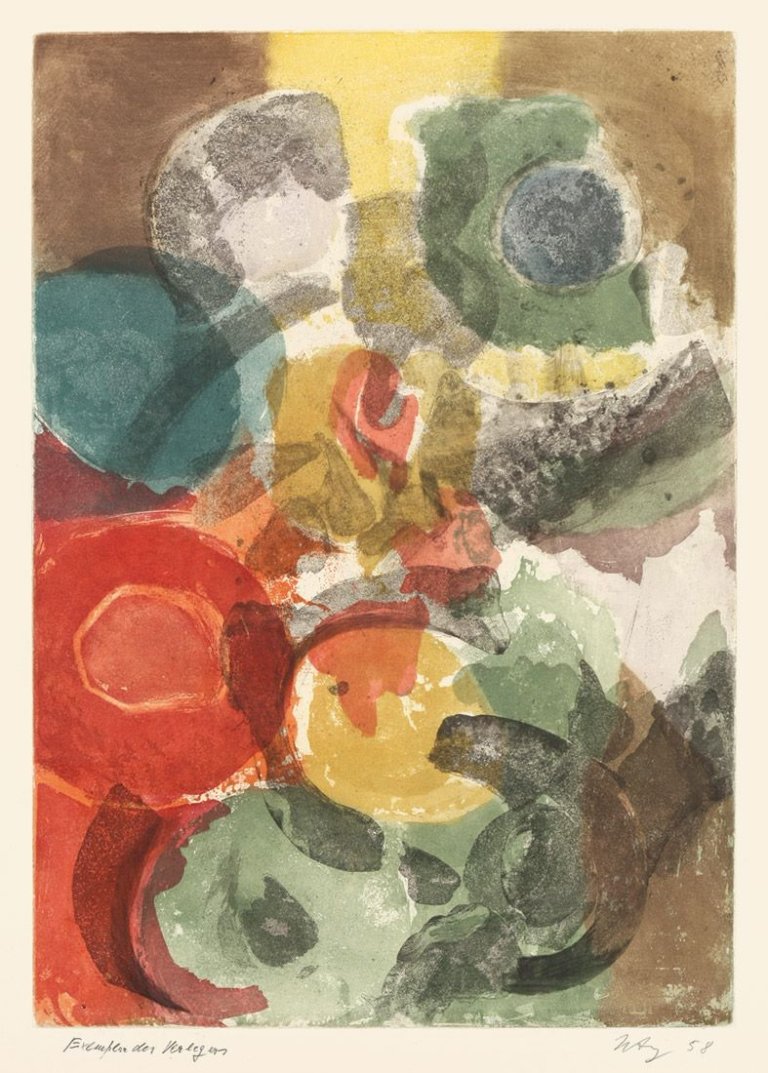 This picture shows the following artwork: Ernst Wilhelm Nay. „Farbaquatinta 1958 - 1 (Karneol)“. 1958.