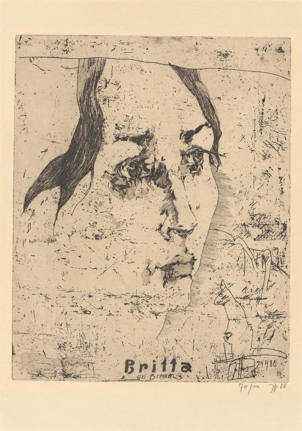 Auf diesem Bild ist das folgende Kunstwerk zu sehen: Horst Janssen. „Britta aus Bremen“. 1988.