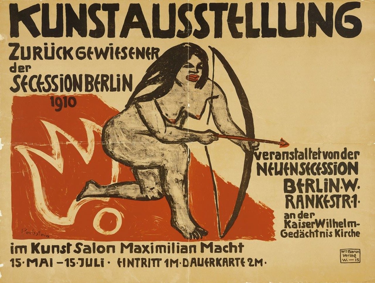 Auf diesem Bild ist das folgende Kunstwerk zu sehen: Max Pechstein. „Plakat Kunstausstellung Zurückgewiesener der Secession Berlin, veranstaltet von der Neuen Secession (15. Mai – 15. Juli 1910)“. 1910.