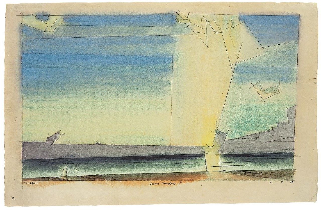 Auf diesem Bild ist das folgende Kunstwerk zu sehen: Lyonel Feininger. „Sonnen-Untergang II“. 1925.