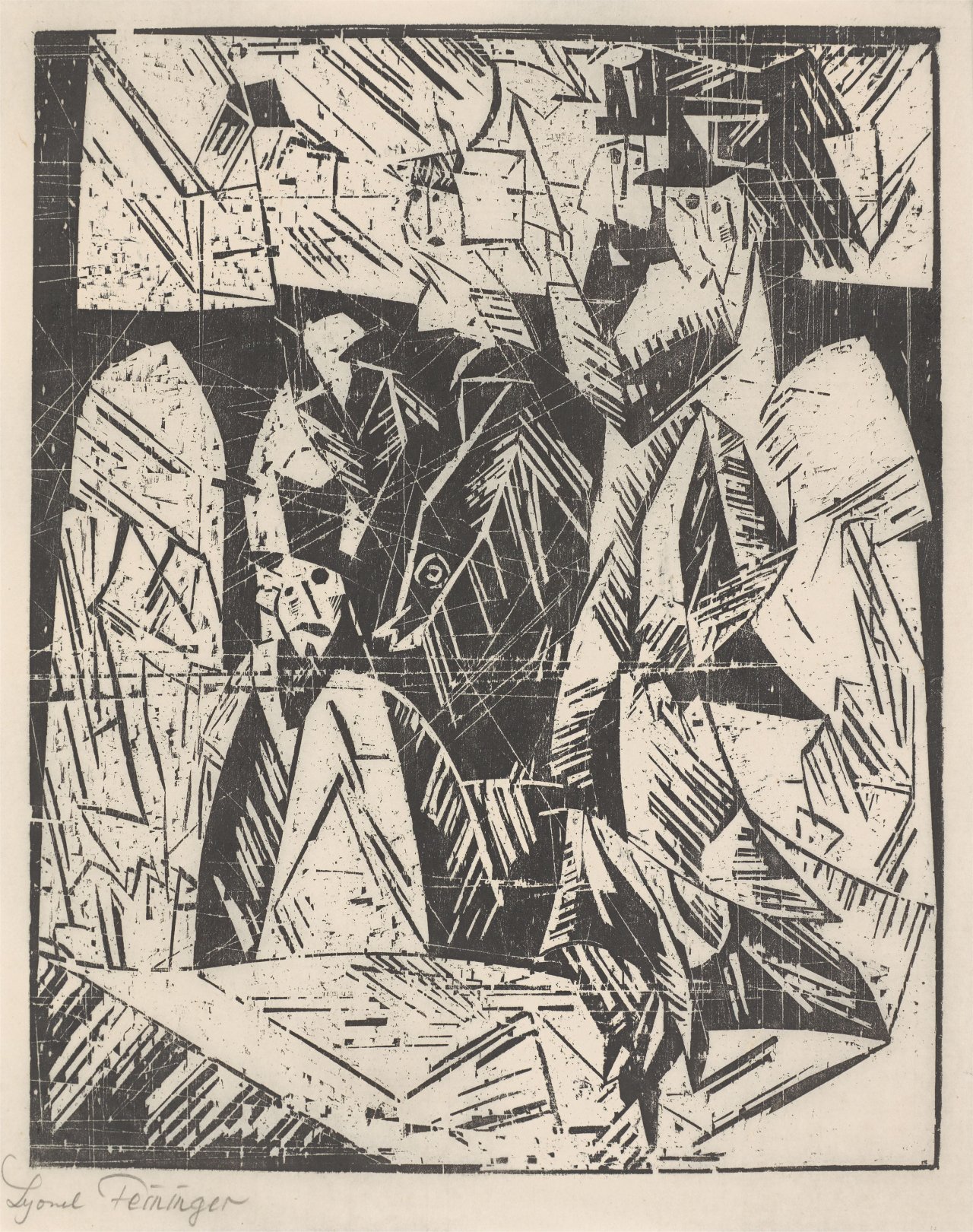 This picture shows the following artwork: Lyonel Feininger. ”Spaziergänger (Promenade)”. 1918.