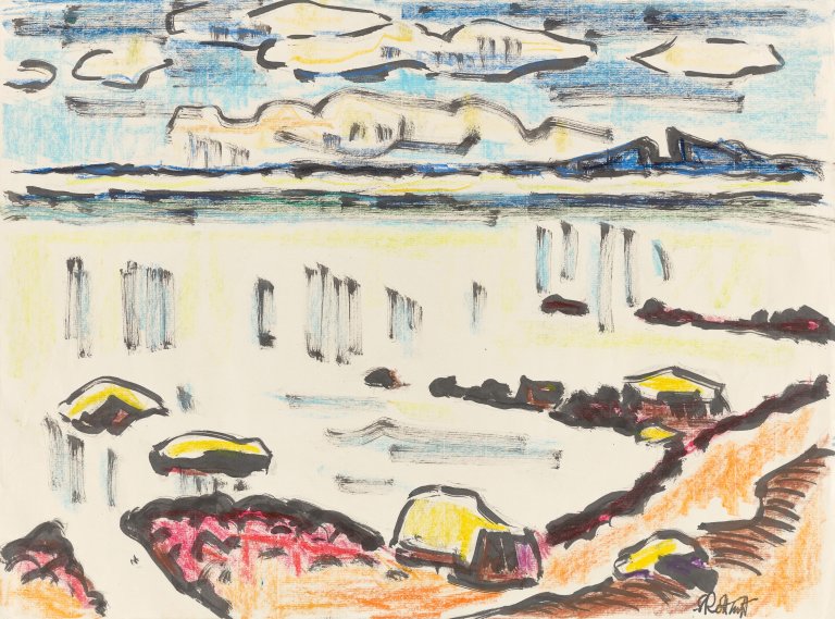 Auf diesem Bild ist das folgende Kunstwerk zu sehen: Karl Schmidt-Rottluff. Glänzendes Wasser. 1967.