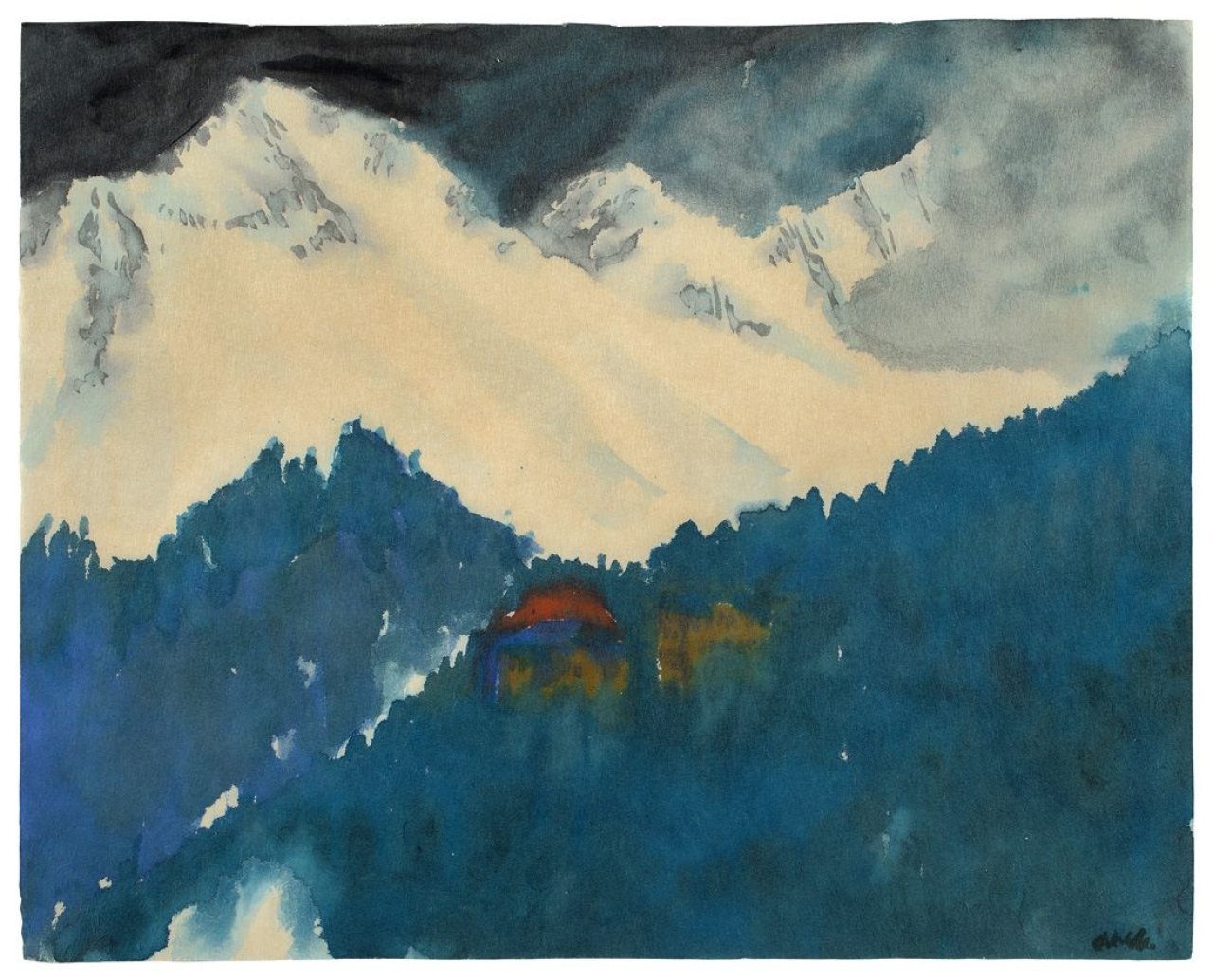 This picture shows the following artwork: Emil Nolde. ALPENLANDSCHAFT (Schweiz). 1930s.