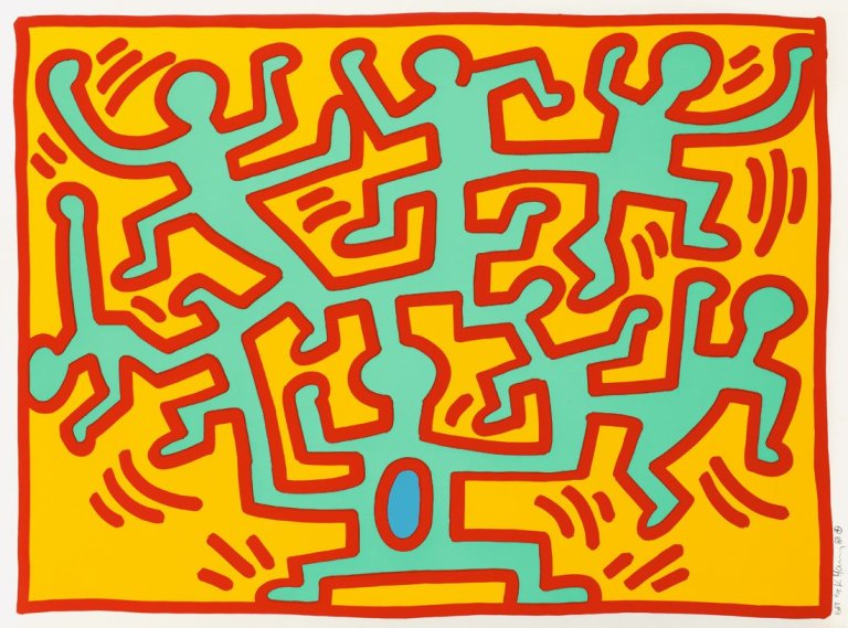 Auf diesem Bild ist das folgende Kunstwerk zu sehen: Keith Haring. „Growing 4“. 1988.
